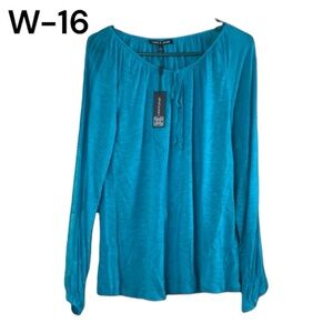 Women’s Sz M Cable & Gauge Teal Tie Neck Top NWT